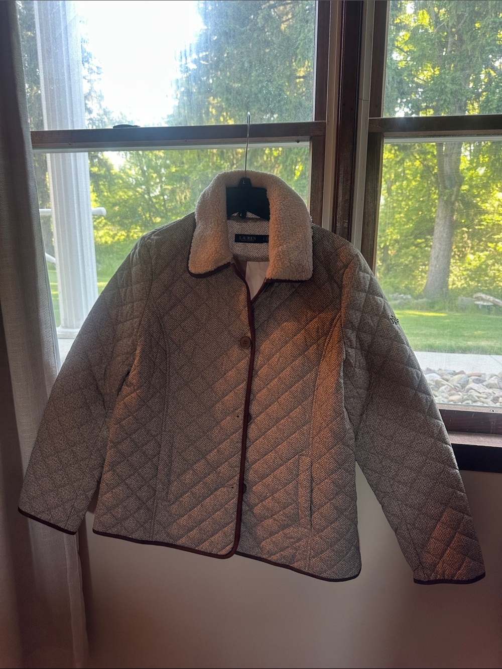 Ralph Lauren Quilted Puffer Jacket with Sherpa Collar - Gray
